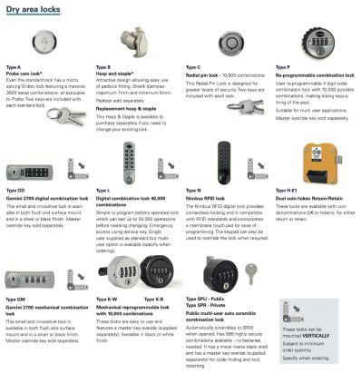 Lock options - dry areas